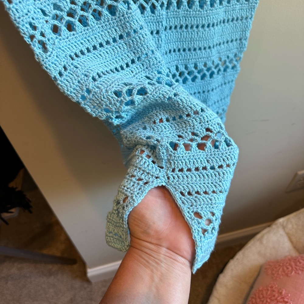 Crochet Striped Dress in White, Pink, and Blue - Picture 9 of 13